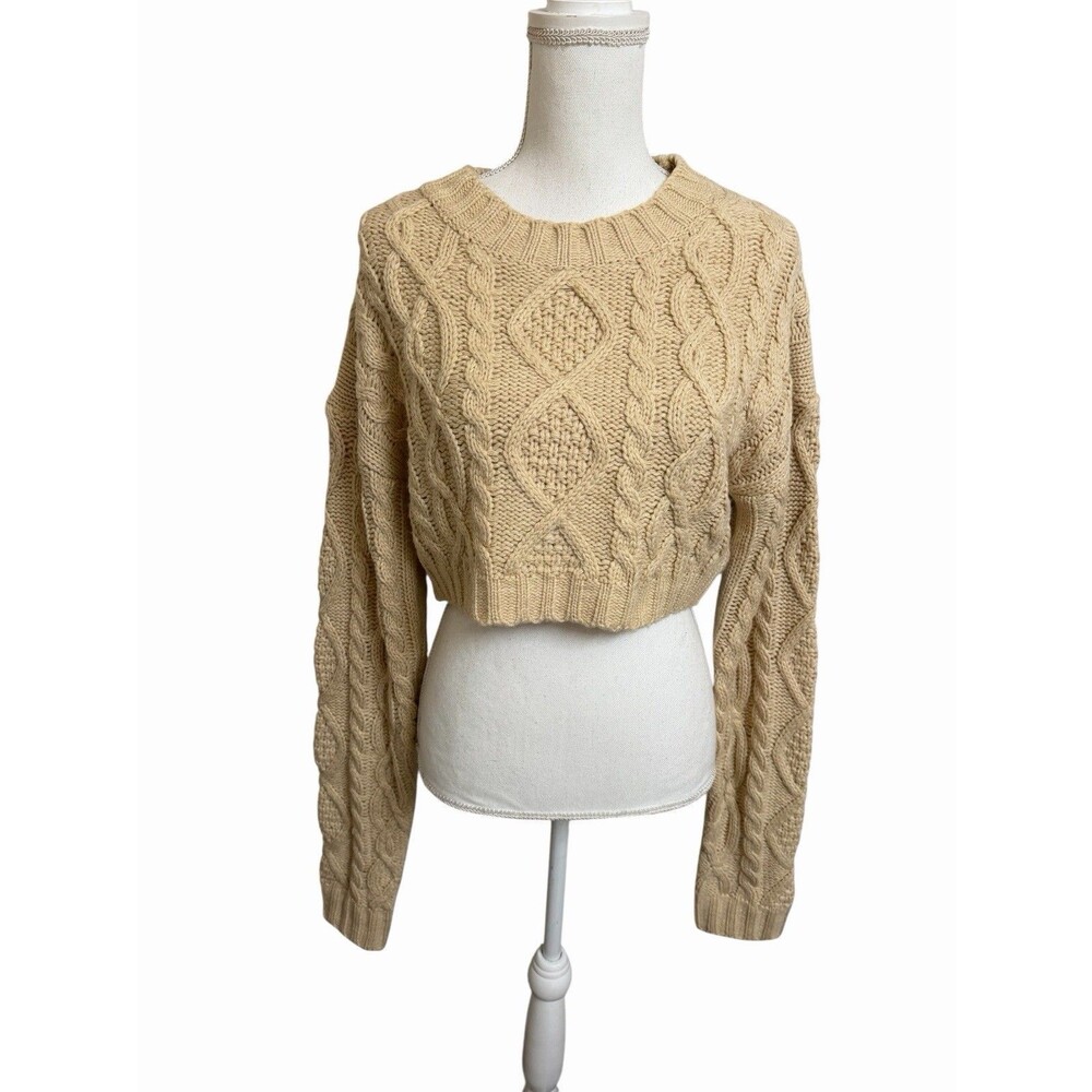 Edikted Women's L Cable Knit Cropped Sweater Off White Light Beige